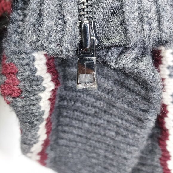 Ann Taylor Sweater Medium Gray Chianti White Snowflake Side Zip Wool Fair Isles - Picture 9 of 13